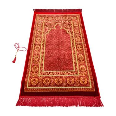 Imagem de FIRASET Tapete de oração muçulmano, tapete de oração islâmico fino de pelúcia macia, Janamaz, Sajada, tapete de oração, presente islâmico para homens e mulheres, tapete islâmico, bordeaux, presente