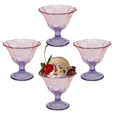 Imagem de FESTLOVE Tigelas de sobremesa de vidro de 293 ml, conjunto de 4 xícaras de sorvete, tigela com pés, rosa-claro e roxo para sudae, sobremesa, doces, frutas, sorvete, pudim de lanche