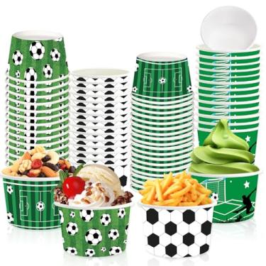 Imagem de LANCU 60 peças tigelas de sorvete de futebol 283 g Copos de lanche de papel descartáveis para comida quente ou fria tema esportivo bola de futebol padrão tigela de sopa descartáveis lembrancinhas de