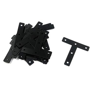 Imagem de Placas de remendo para suportes retos de madeira Karcy 80 x 80 mm/3,15 x 3,15 polegadas (CxL) suporte de remendo plano em forma de T, preto com 20 parafusos