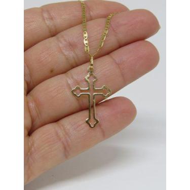 Imagem de Corrente Piastrine Média 50cm Pingente Crucifixo Vazado Ouro 18K 750 -
