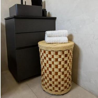 Imagem de Cesto Organizador de Roupa Suja Em Palha Natural Acabamento em Talo