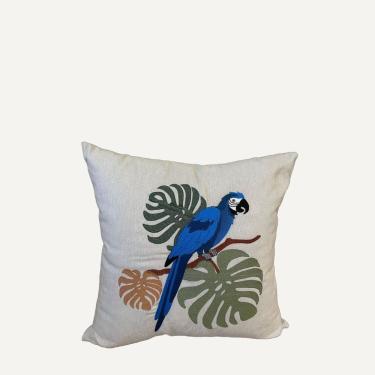 Imagem de Almofada Linho Estampa Arara 45x45cm. com Enchimento Bege