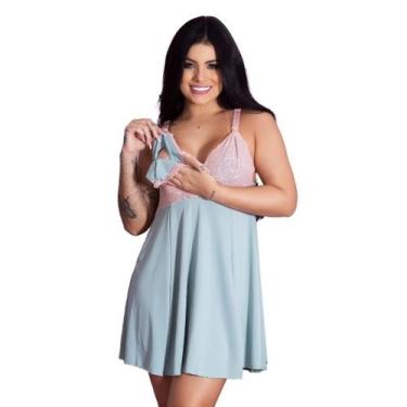 Imagem de Camisola De Amamentação Com Renda Prática Pós Parto Maternidade Vestid