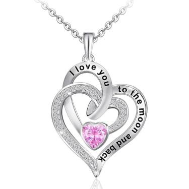 Imagem de Colar com pingente em forma de coração "I Love You to the Moon and Back" Cute Butterfly Ladybug Charms Love Necklace for Women, Zinco, Sem Pedra Preciosa