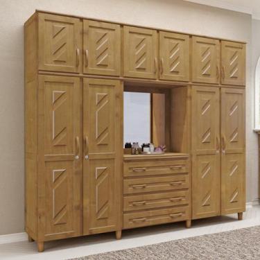 Imagem de Guarda-Roupa 10 Portas 4 Gavetas Imbuia Capelinha Madeira Pinus - Cava