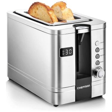 Imagem de Torradeira Elétrica 2 Fatias com 3 Funções e Cronometro 850W Aço Inoxidável, 110v, CHEFMAN 2 Slice Digital Toaster,, Prateado