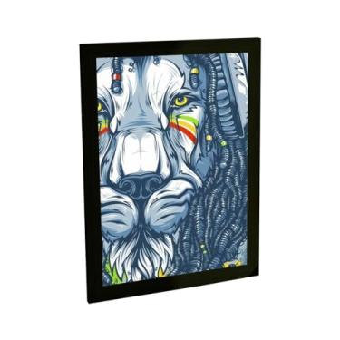 Imagem de Quadro Decorativo Leão Rastafári Ouvindo Reggae Decoração Poster Quarto Sala