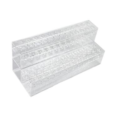 Imagem de Milageto Exibição transparente de caneta maquiagem rack 48 slots 2 de caneta da moda acrílica em camadas para mesa para o escritório de escritório