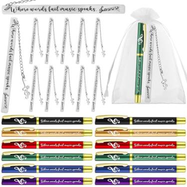 Imagem de Sayglossy 15 conjuntos de canetas esferográficas musicais para estudantes, marcadores de livro de metal inspiradores com bolsas, presentes temáticos de música, para formatura, músico, amante de música