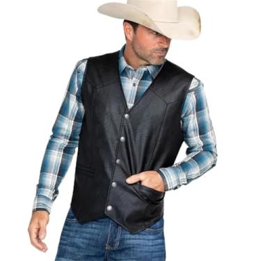 Imagem de Colete masculino clássico de couro preto com botão de pressão para motociclista - coletes adultos para motociclistas, Preto, 3G