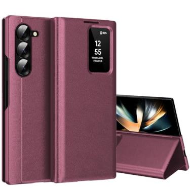 Imagem de Capa para Samsung Galaxy Z Fold 4 com Smart Small Screen View, S-View, capa carteira para Samsung Fold 4, capa de janela inteligente, capa protetora de couro flip inteligente para Samsung Z Fold4