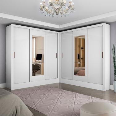 Imagem de Closet Casal Duplo Dubai 6 Portas com Espelho 6 Gavetas - Branco