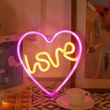 Imagem de LINJIA Love Neon, Dia dos Namorados Night Light Heart Neon logótipo LED Decoration Night LIGHT USB/Battery Birthday Party Room Decoration (O amor rosa é quente)