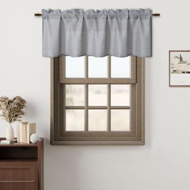 Imagem de Hiasan Cortinas de saia cinza claro com bolso de haste com filtro de luz para cozinha, sanefa rústica de linho sintético para sala de estar, quarto, 132 x 45 cm, 1 painel