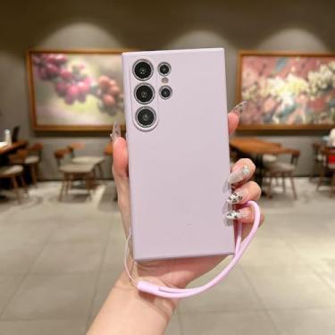 Imagem de Capa de celular com alça de pulso de silicone líquido para Samsung Galaxy S25 S24 Ultra S22 Plus S23 S21 FE Capa de proteção de câmera à prova de choque, roxa, para amsung S25