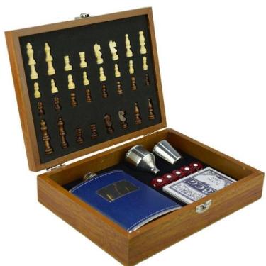 Imagem de Cantil De Bolso Porta Bebida Whisky Baralho Xadrez Luxo CBRN09053 - Co