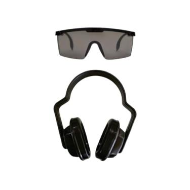 Imagem de Abafador de Ruído Tipo Concha e Óculos de Proteção e Segurança EPI Haste Ajustável (Fumê)