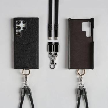 Imagem de Cabo de carregamento Cordão Estojo para Samsung Galaxy S24 Ultra S23 S22 S21FE S20 Note20 Alça transversal Slot para cartão, Preto 6301, Para Samsung Galaxy Note10 Pro