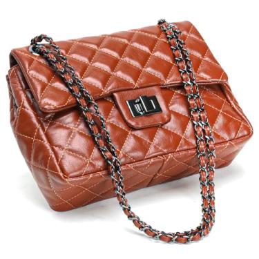 Imagem de Bolsa Feminina Couro Legitimo Matelassê Média (Marrom)