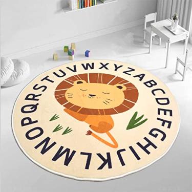 Imagem de Lacomfy Tapete de brinquedo infantil, 1,5 m, redondo, leão, desenho animado ABC, almofada de engatinhar para meninos e meninas, tapete de berçário de pelúcia para crianças, tapete lavável para quarto