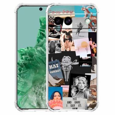 Imagem de malegaon Cowboy Cowgirl Western Country Art Colage, capa completa de TPU macio moderno para Google Pixel 8a transparente