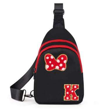 Imagem de Pochete transversal para meninas de 14 anos, 18, 9, 10, 11, 12, 13, 14 anos, bolsa tiracolo com inicial Bow Mouse Park para meninas adolescentes e mulheres, Preto, K