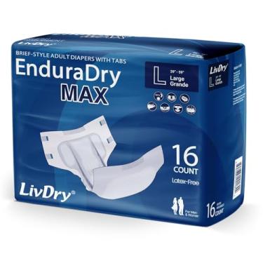 Imagem de LivDry EnduraDry Max Fraldas para adultos com abas, até 12 horas, roupa íntima superabsorvente para incontinência, cuecas com proteção contra vazamento, grande, pacote com 16