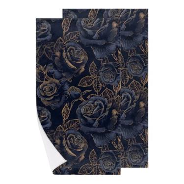 Imagem de Conjunto de 2 toalhas de mão de banho macias de algodão para crianças, mulheres, homens, meninas, meninos, azul, rosa, flor, floral, toalhas de rosto macias para banheiro, hotel, spa, cozinha, toalhas