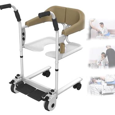 Imagem de Cadeira De Rodas Portátil De Aço Para Idosos E Deficientes, Com Elevador De Paciente De Corpo Inteiro E Funcionalidade De Banheiro 3 Em 1, Suporta Até 150 Kg, Azul, Brown