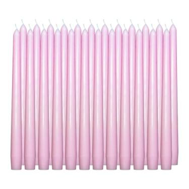 Imagem de CANDLESEE Pacote com 24 velas cônicas cor-de-rosa de 25 cm, castiçais sem cheiro e sem fumaça 7-8H longo tempo de queima - Cera de parafina ideal para casamento, férias, mesa de jantar, decoração de