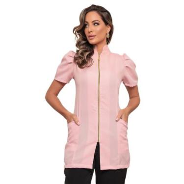 Imagem de Jaleco Feminino Rosa Claro Manga Curta Bufante Zíper Mara - Gardenia J