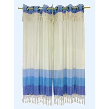 Imagem de Cortina Porta 100% Em Tecido Algodão 2 Folhas 2,60x2,50 COR AZUL