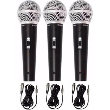 Imagem de Kit 3 Microfone Dinâmico Cardióide Igreja Karaoke Profissional Metal Cabo 5 Metros