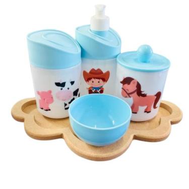 Imagem de Kit Higiene Baby Fazendinha Menino c/bandeja em MDF - Dóia Kids, Nuvem