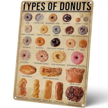 Imagem de Homely Accents Cartaz De Conhecimento Sobre Donuts, Tipos Vintage Placas Lata Metal Para Decoração Padaria, Cozinha E Casa, Presentes Amantes Padeiros, 8X12"