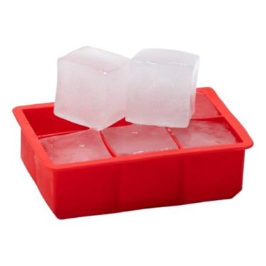 Imagem de Forma de Gelo Grande Vermelha – 6 Cubos Gigantes de Silicone para Whisky, Drinks, Bebidas Geladas, Coquetéis