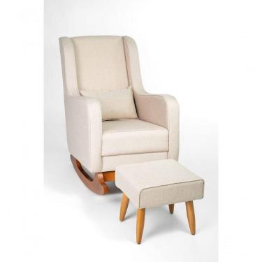 Imagem de Poltrona De Amamentação Com Balanço Encosto Alto Linho Bege - Lahome Decor