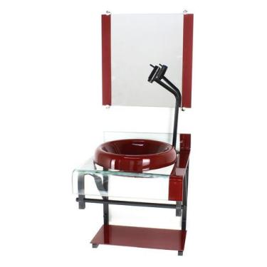 Imagem de Gabinete de vidro 40cm para banheiro curvado duplo pp cuba chapéu verm