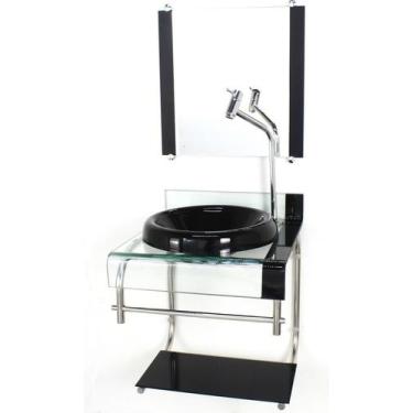 Imagem de Gabinete de vidro 40cm para banheiro curvado duplo inox cuba chapéu pr