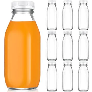 Imagem de Suclain 10 garrafas de leite de vidro de 473 ml com tampas, recipiente de leite reutilizável transparente para geladeira, dispensador hermético resistente para suco, bebidas, aveia, suprimento de