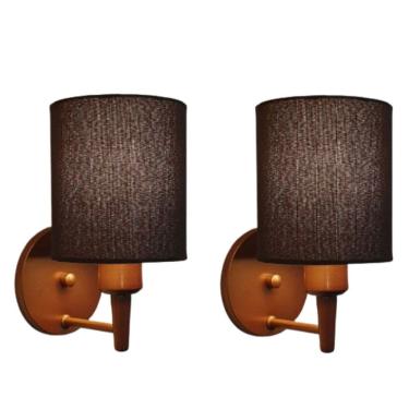 Imagem de Kit/2 Arandela Cilíndrica Md-2009 Base Cobre Cupula em Tecido 14x15cm Café - Bivolt