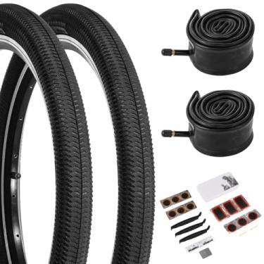 Imagem de yeesport Conjunto de 2 pneus e tubos de bicicleta de 50 x 4 cm, pneu dobrável de 50 cm, 2 peças dobráveis 50 x 4,95 pneus de bicicleta e tubos de bicicleta de 20 x 1,95 com kit de reparo, conjunto de