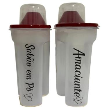 Imagem de Kit 3 Porta Sabão Líquido 1700ml Com Tampa Medidora + Adesivo(Verm 2pç-Sabao Pó+Amac)