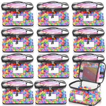 Imagem de SATINIOR Pacote com 12 sacos de armazenamento de brinquedos extragrandes de PVC transparente organizador de armazenamento de brinquedos 33,2 x 23 x 19,5 cm à prova d'água com etiquetas e fecho de