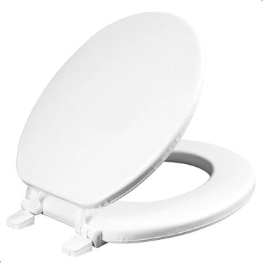Imagem de Assento Sanitário Oval Almofadado Tampa De Vaso Branca Com Dobradiças Cobertura Universal Para Banheiro PREMIUM
