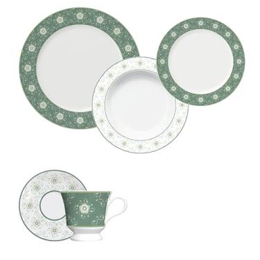 Imagem de Jogo de jantar completo em porcelana, Modelo Capri, Mágala Verde, 20 peças, Germer, Branco com detalhes em verde