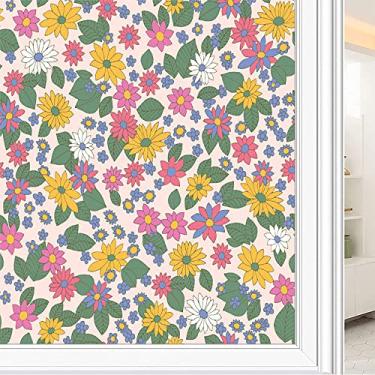 Imagem de Película de janela de privacidade de flores, textura de estilo floral, filme de vidro para sala de estar e escritório em casa, L90 x C 190 cm