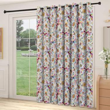 Imagem de Divisória de parede de cortina divisória de quarto mexicano, estampa colorida inspirada na natureza, pássaros, flores, folhas e pontos, adequada para portas de vidro deslizantes, cortinas térmicas de