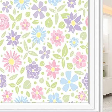 Imagem de Película de janela de privacidade de flores, textura de estilo floral, filme de vidro para sala de estar e escritório em casa, L90 x C 190 cm